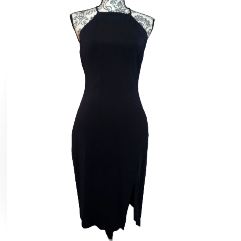 Women's Black Halter Midi Dress - Sleek Evening Dress